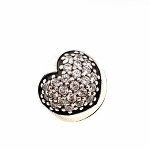 Pandora Retired Engraved Heart Pavé Clip Charm Clear CZ Sterling Silver 925 ALE